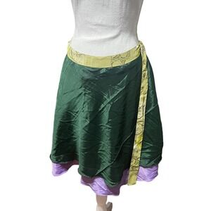 Darn Good Yarn Sari Silk Wrap Skirt Womens 4-12 Mini Length Green Purple NWT